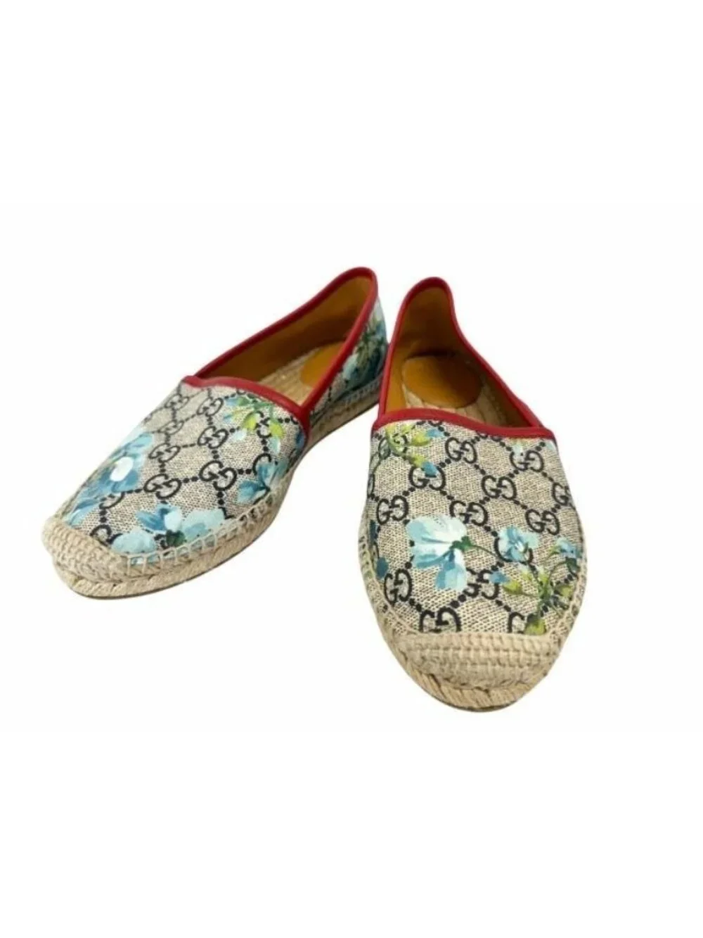 Gucci GG Blooms Floral Espadrille Slip On Shoes 36 Blue